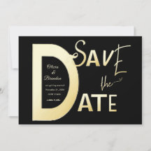 Save The Date black and gold template Card