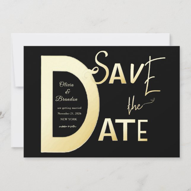  Save The Date black and gold template Card (Front)