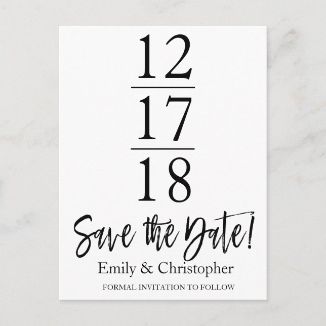 Save the Date Black and White Modern Script Announcement Postcard (Front)
