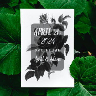 Save the Date Black and White Rose Botanical