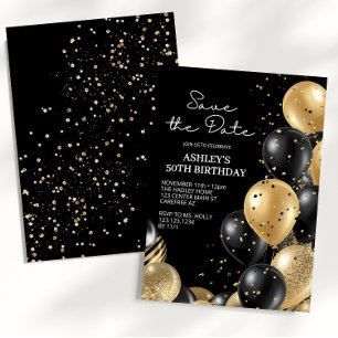 Save the Date Black Elegant Script Birthday Invitation