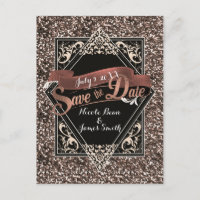 Save The Date Black & Faux Gold Glitter Engagement