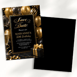 Save the Date Black Gold 50th Birthday Invitation