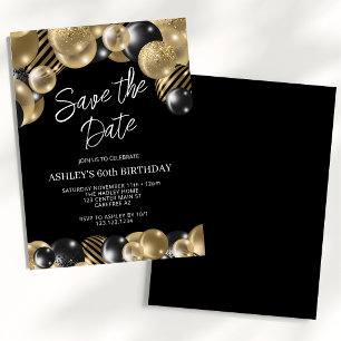 Save the Date Black Gold 60th Birthday Invitation