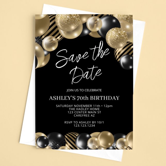 Save the Date Black Gold 70th Birthday Invitation (Creator Uploaded)