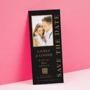 Save The Date Black Gold QR Code Modern Wedding