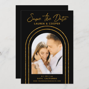 Save The Date Black Gold Stylish Art Deco Wedding