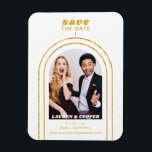 Save The Date Black Gold Stylish Art Deco Wedding Magnet<br><div class="desc">Save The Date Black Gold Stylish Script Art Deco Wedding Magnet features your favourite photo inside a golden arch on a white background. Personalise with your text by editing the text in the text boxes provided. Designed for you by ©Evco Studio www.zazzle.com/store/evcostudio</div>