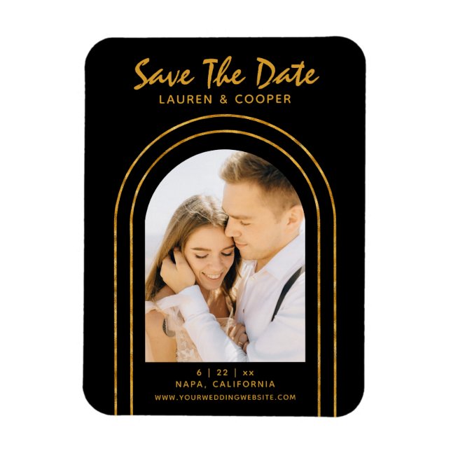 Save The Date Black Gold Stylish Art Deco Wedding Magnet (Vertical)