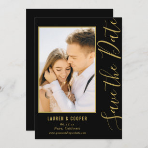 Save The Date Black Gold Stylish Modern Wedding
