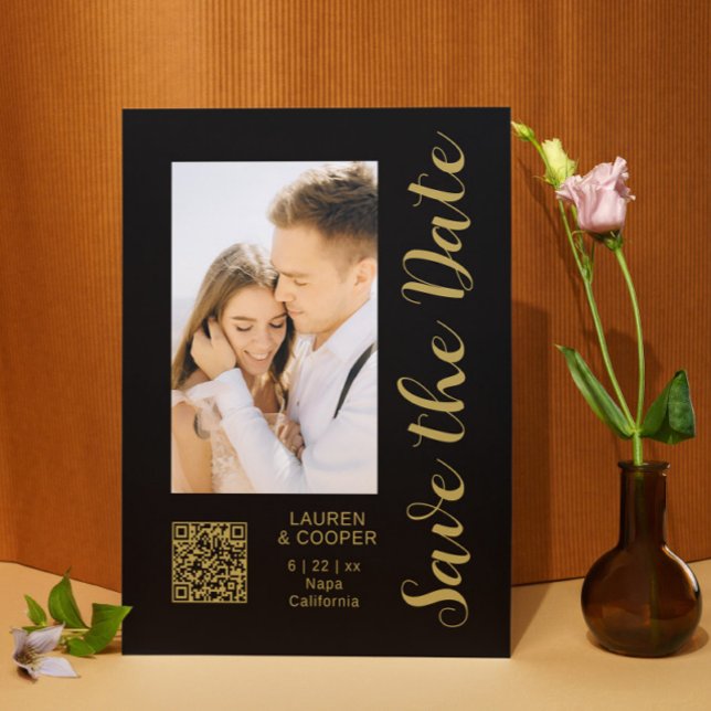 Save The Date Black Gold Stylish Modern Wedding (Creator Uploaded)