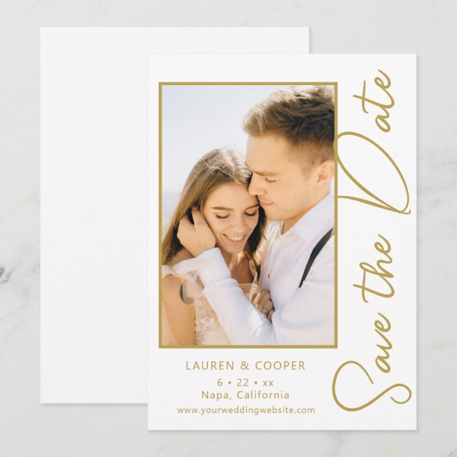 Save The Date Black Gold Stylish Modern Wedding (Front/Back)