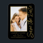 Save The Date Black Gold Stylish Modern Wedding Magnet<br><div class="desc">Save The Date Black Gold Stylish Script Modern Wedding Magnets features a black background with your custom photo. Personalise with your text by editing the text in the text boxes provided. Designed for you by ©Evco Studio www.zazzle.com/store/evcostudio</div>
