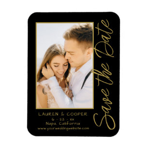 Save The Date Black Gold Stylish Modern Wedding Magnet