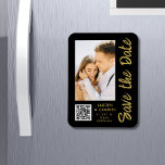 Save The Date Black Gold Stylish Modern Wedding Magnet<br><div class="desc">Save The Date Black Gold Stylish Script Modern Wedding Magnets features a black background with your custom photo. Personalise with your text by editing the text in the text boxes provided and add your website URL for your custom QR code. Designed for you by ©Evco Studio www.zazzle.com/store/evcostudio</div>