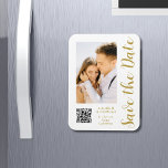 Save The Date Black Gold Stylish Modern Wedding Magnet<br><div class="desc">Save The Date Black Gold Stylish Script Modern Wedding Magnets features a black background with your custom photo. Personalise with your text by editing the text in the text boxes provided and add your website URL for your custom QR code. Designed for you by ©Evco Studio www.zazzle.com/store/evcostudio</div>