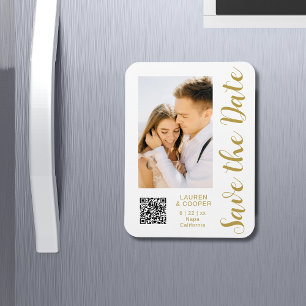 Save The Date Black Gold Stylish Modern Wedding Magnet