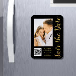 Save The Date Black Gold Stylish Modern Wedding Magnet<br><div class="desc">Save The Date Black Gold Stylish Script Modern Wedding Magnets features a black background with your custom photo. Personalise with your text by editing the text in the text boxes provided and add your website URL for your custom QR code. Designed for you by ©Evco Studio www.zazzle.com/store/evcostudio</div>