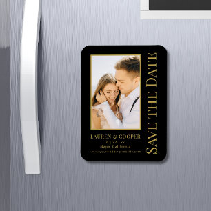 Save The Date Black Gold Stylish Modern Wedding Magnet