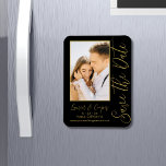 Save The Date Black Gold Stylish Modern Wedding Magnet<br><div class="desc">Save The Date Black Gold Stylish Script Modern Wedding Magnets features a black background with your custom photo. Personalise with your text by editing the text in the text boxes provided. Designed for you by ©Evco Studio www.zazzle.com/store/evcostudio</div>