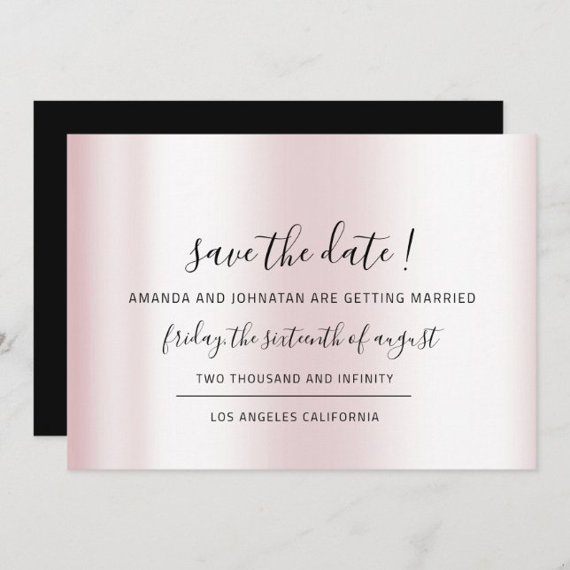 Save The Date Black Minimalism Pink Pastel (Front/Back)
