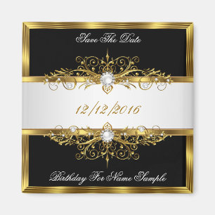 Save The Date Black Pearls White Gold Birthday Magnet