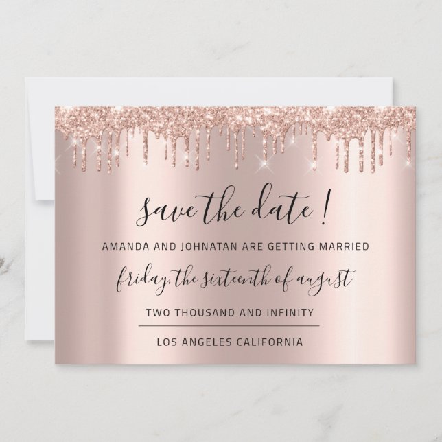 Save The Date Black Rose Glitter Spark Drips (Front)