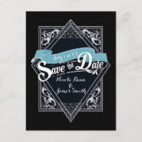 Save The Date Black & Turquoise Blue Engagement
