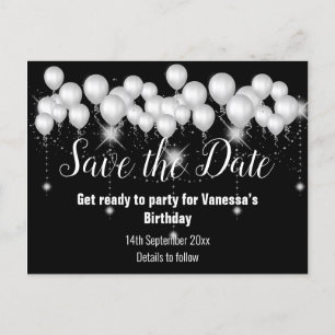 Save the Date Black WHITE Balloons All Occassion Announcement Postcard