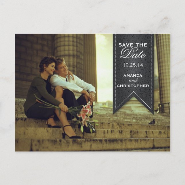 Save the Date Black & White Banner Postcard (Front)