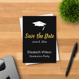 Save the Date Black White Gold Graduation Party Acrylic Invitations