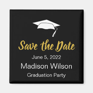 Save the Date Black White Gold Graduation Party Magnet