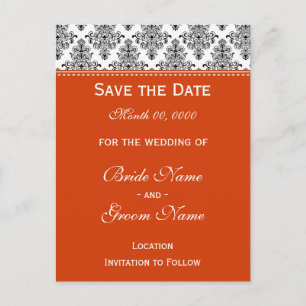 Save the Date - Black & White & Orange Announcement Postcard