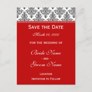 Save the Date - Black & White & Red Announcement Postcard