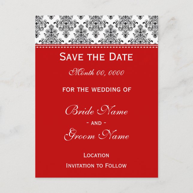 Save the Date - Black & White & Red Announcement Postcard (Front)