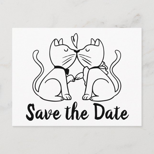 Save the Date Black White Wedding Cats Engagement Postcard (Front)