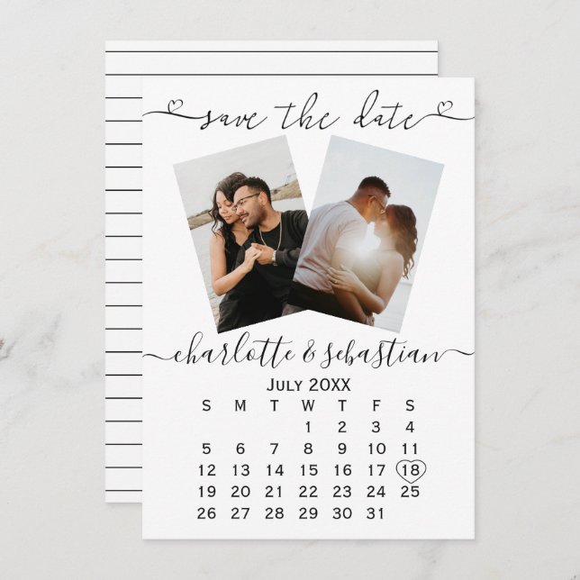 Save The Date Black White Wedding Personalised (Front/Back)