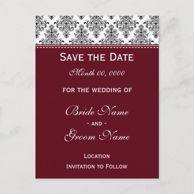 Save the Date - Black & White & Wine Announcement Postcard (Front)