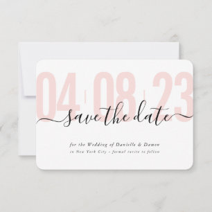 SAVE THE DATE block modern calligraphy blush black RSVP Card