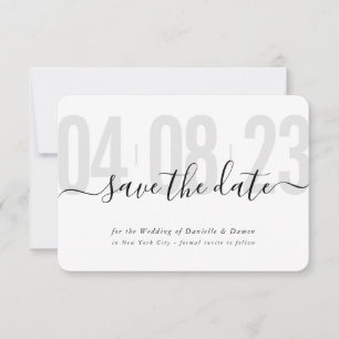SAVE THE DATE block modern calligraphy grey black RSVP Card