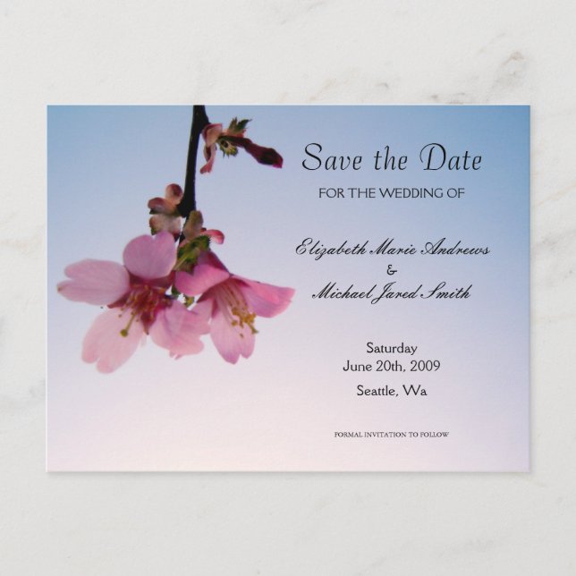 Save the Date Blossom in the Sky Postcard (Front)