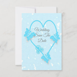Save The Date Blue Coloured Heart Butterflies Invitation