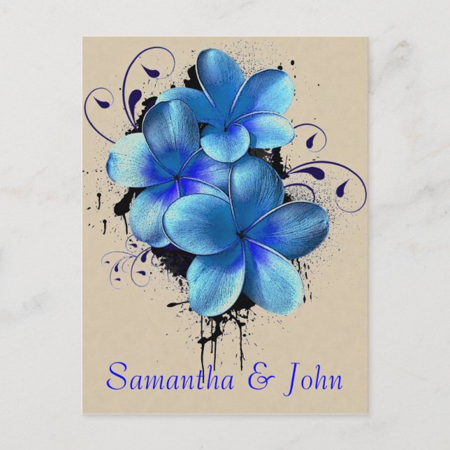 Save the Date - Blue Flowers Announcement Postcard (Front)