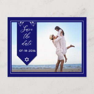 Save The Date Blue Frame Announcement Postcard