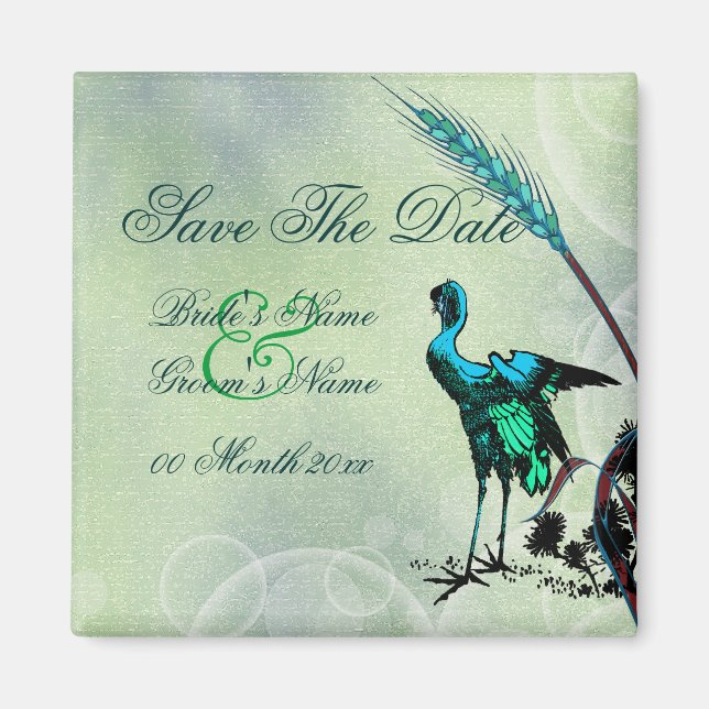 "Save the date" blue green bird swirls Magnet (Front)
