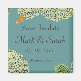 Save the Date Blue Hydrangea & Butterfly Magnet