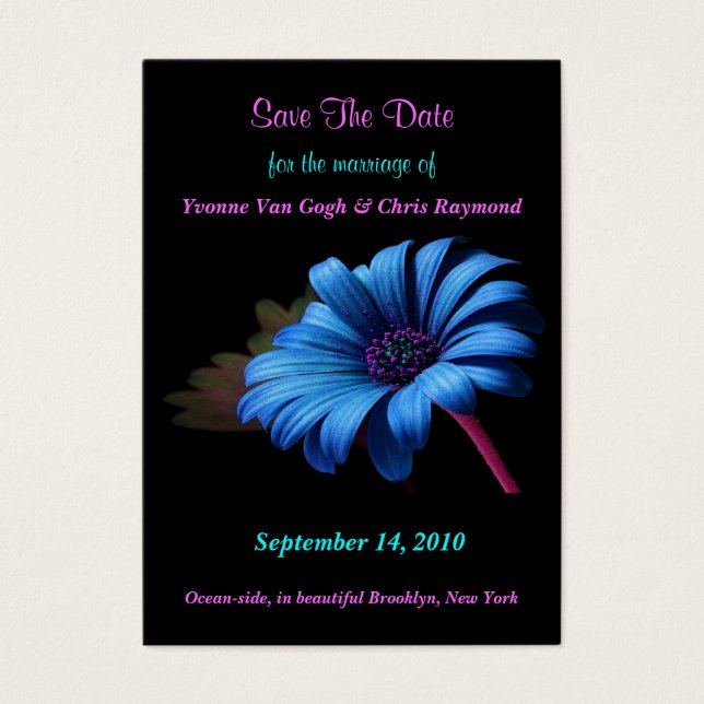 Save The Date Blue Orange Yellow Daisy (Front)