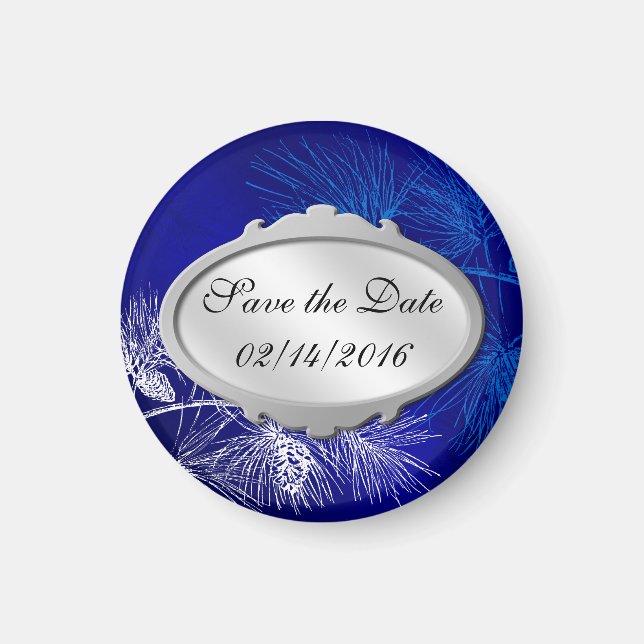 Save the Date Blue White Winter Custom Magnets (Front)