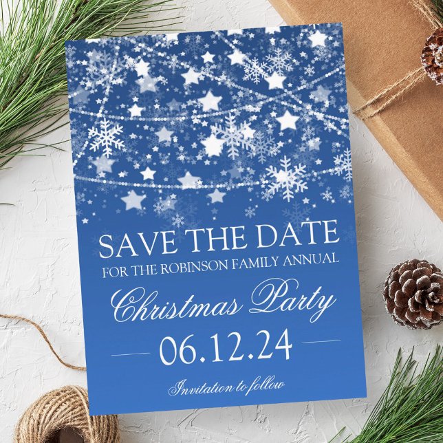 Save The Date Blue Winter Holiday String Lights Announcement Postcard (Save The Date Blue Winter Holiday String Lights Announcement Postcard)