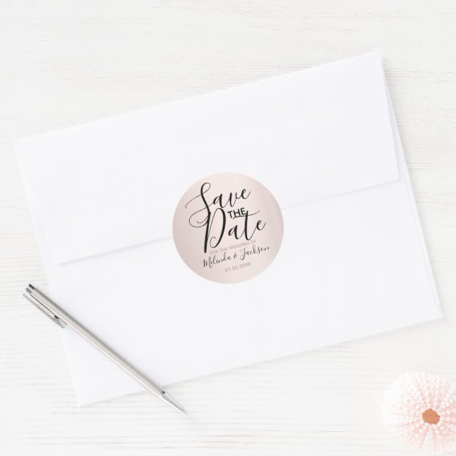 Save the Date | Blush Classic Round Sticker (Envelope)